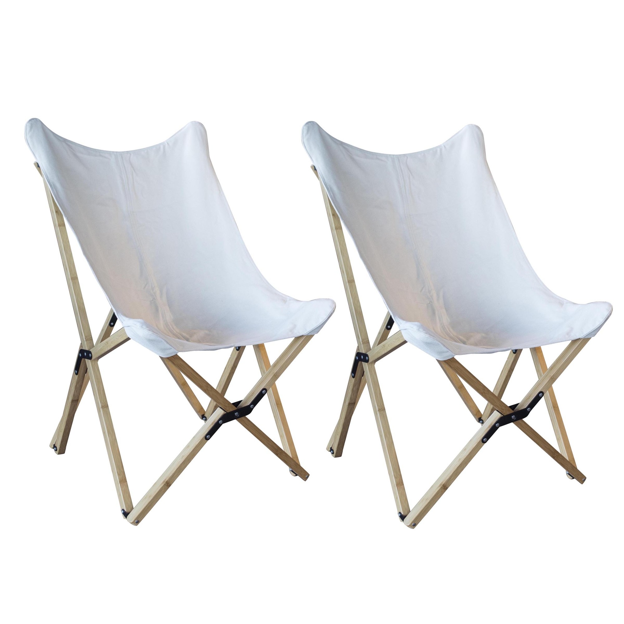 AmeriHome Butterfly Folding Chair Set — 2 Pcs, White, Canvas and Bamboo, Model# BFCBCW2PK